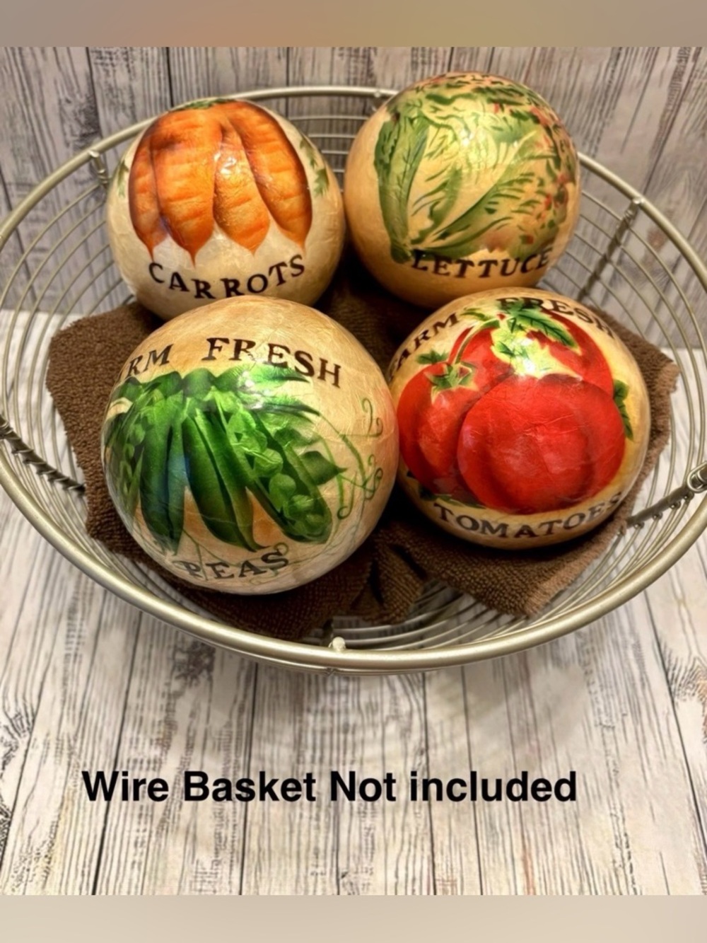 Pier 1 Farm Fresh Vegetable 4 Decorative Orbs  Carrots Lettuce Tomatoes Peas